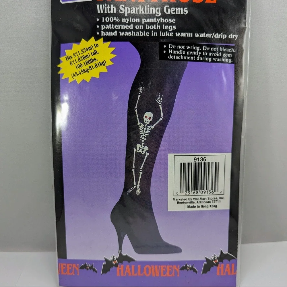 VTG 1997 Halloween Skeleton Sparkling Gems Black Panty Hose Walmart NOS‎ GOTH
